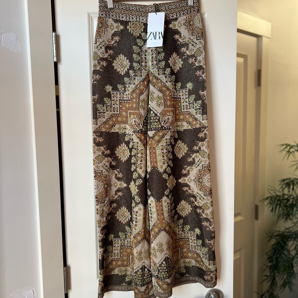 Zara Wide Leg Pants in Brown and Cream